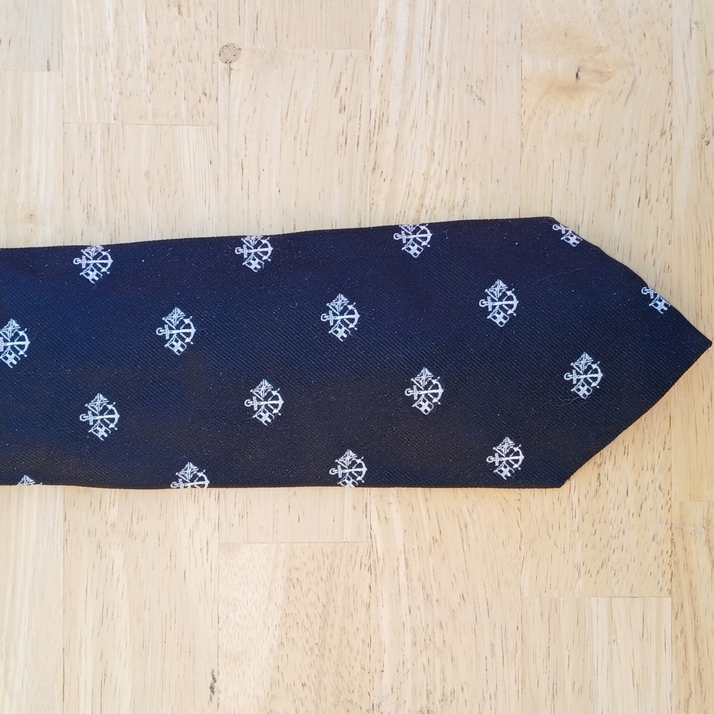 POLO by Ralph Lauren Black Tie with White Anchor and Flags Motif - Picture 2 of 5